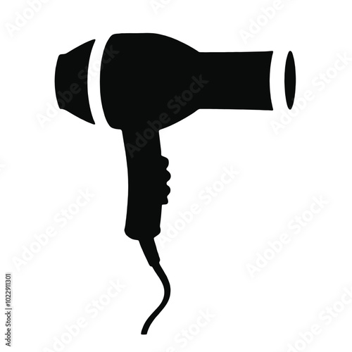 A black silhouette of a hair dryer 