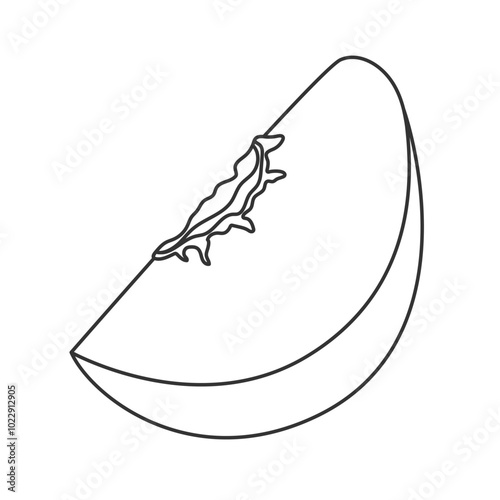 Contour quarter of peach icon in simple outline style, perfect for minimalistic vector designs