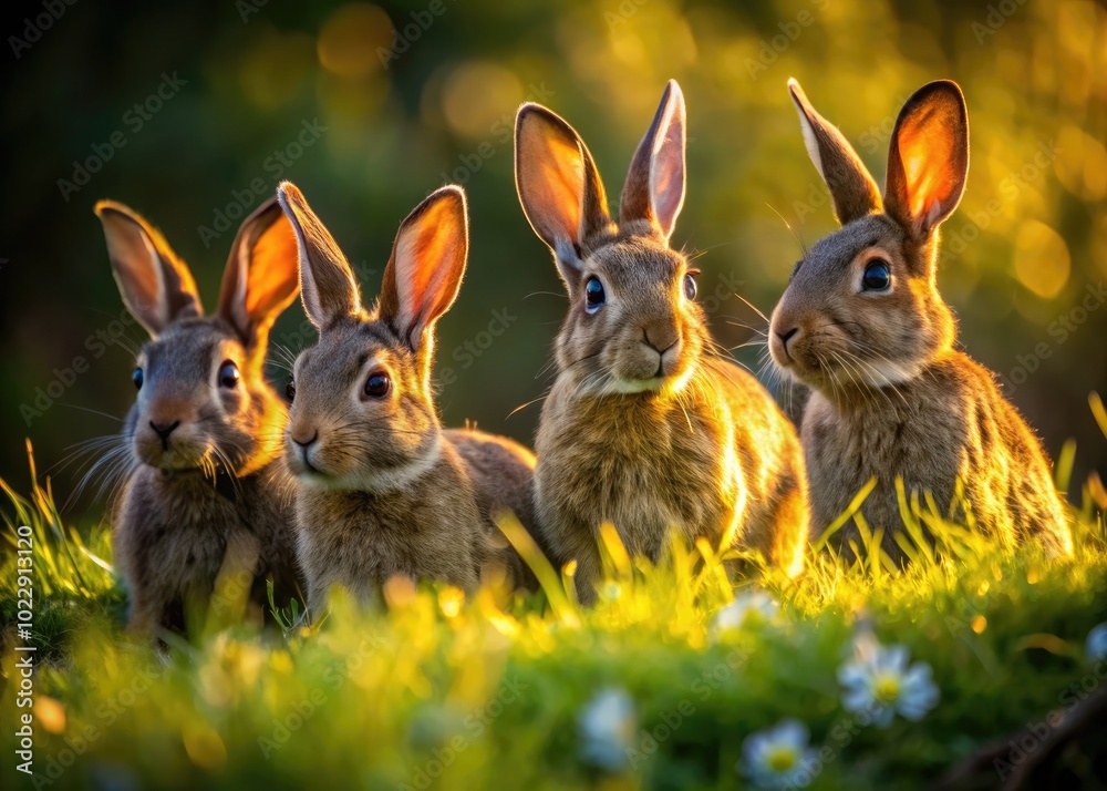 Fototapeta premium Wild rabbits in their natural habitat showcasing their fur textures and playful behavior in nature