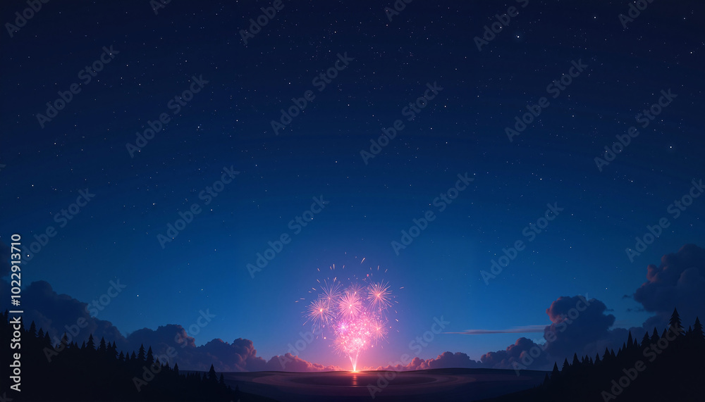 Fototapeta premium Spectacular fireworks display illuminating the night sky with stars and clouds