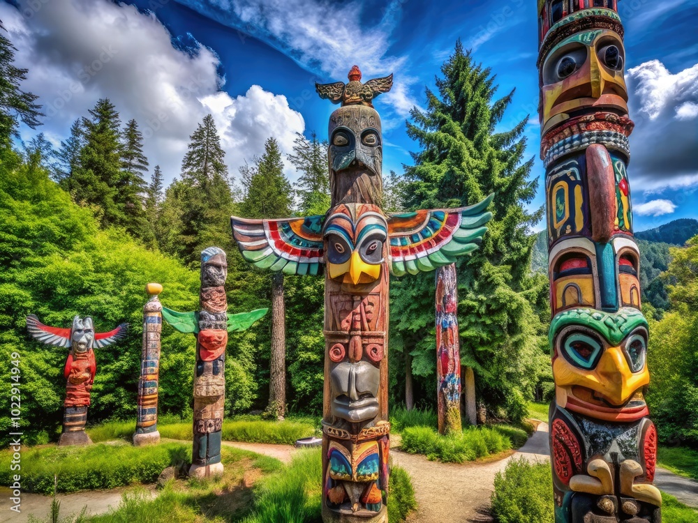 Majestic Potlatch Totem Park Featuring Vibrant Indigenous Art and Scenic Natural Surroundings