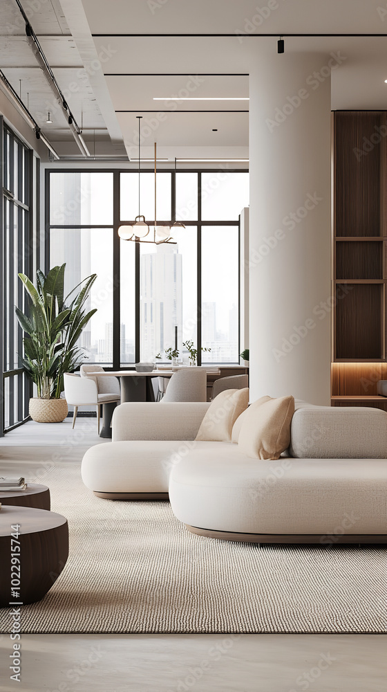 Fototapeta premium Contemporary Digital Design Office with Collaborative Spaces and Chic Decor 