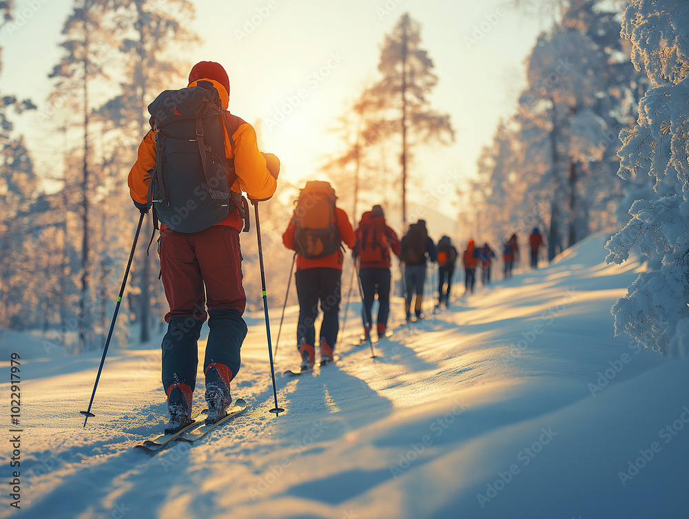 group of skiers on ski resort