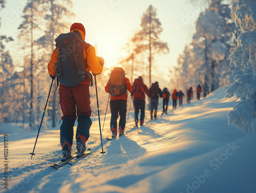 Obraz na płótnie group of skiers on ski resort w salonie