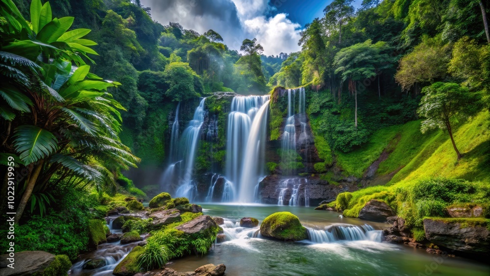 Majestic Telaga Tujuh Waterfall Cascading Through Lush Greenery in Malaysia's Natural Paradise Majestic Telaga Tujuh Waterfall Cascading Through Lush Greenery in Malaysia's Natural Paradise