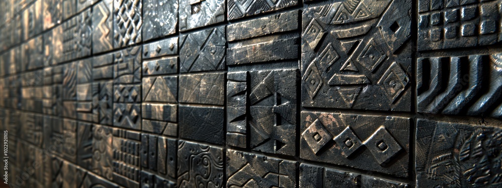 Elegant black Incan pattern on a textured wall, showcasing traditional artistry and rich cultural heritage in a striking composition Elegant black Incan pattern on a textured wall, showcasing traditional artistry and rich cultural heritage in a striking composition