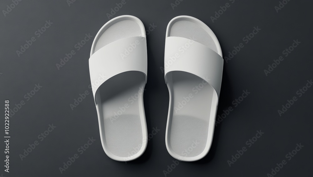 pair of minimalist white slide sandals mockup top view on black background pair of minimalist white slide sandals mockup top view on black background