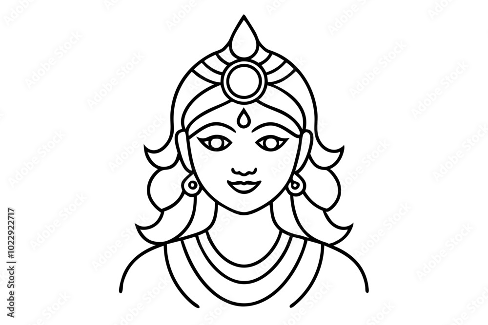 Durga devi line art vector, navratri outline vector illustration
