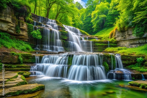 Majestic Waterfalls Cascading Through Lush Greenery at Clifty Falls State Park in Indiana