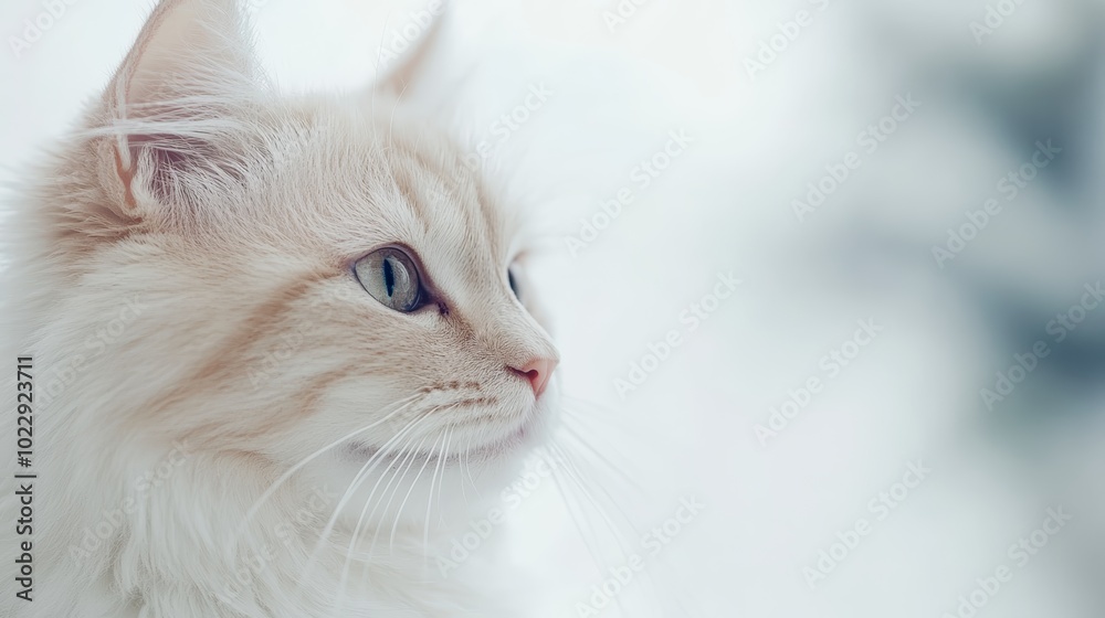 Fototapeta premium Curious blue eyes, a captivating portrait of white cat gazing upwards
