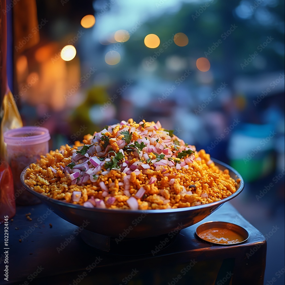 Close-up of a Bowl of Spicy Street Food in India. Close-up of a Bowl of Spicy Street Food in India.