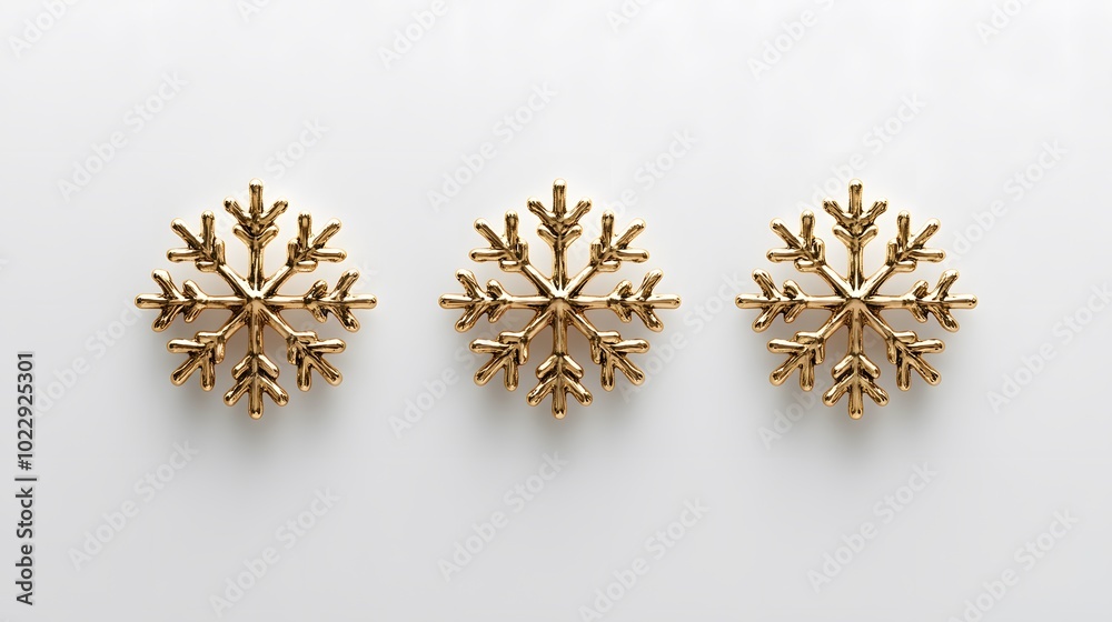 Golden snowflake ornaments on a white background Golden snowflake ornaments on a white background