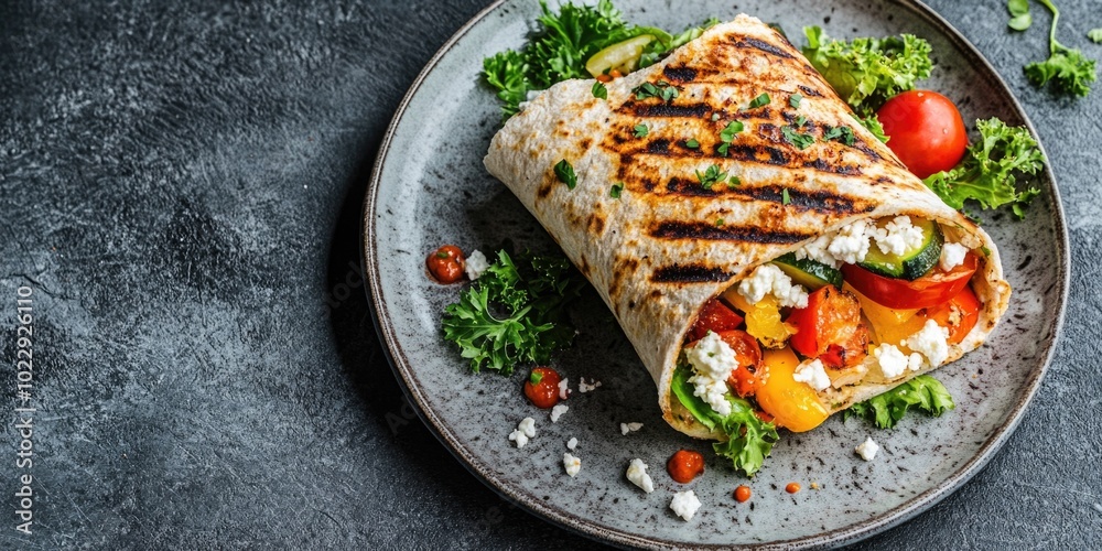 Grilled Chicken and Veggie Burrito on a Plate Grilled Chicken and Veggie Burrito on a Plate