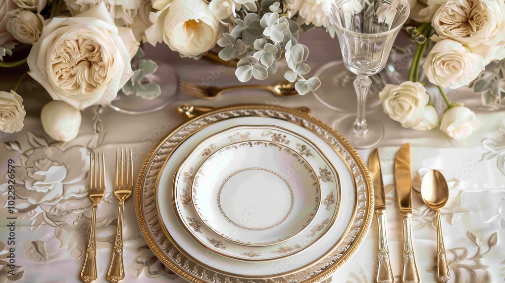 Stylish table arrangement for a memorable celebration with fine dishes and decor Stylish table arrangement for a memorable celebration with fine dishes and decor