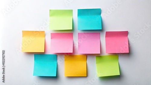 Vibrant rectangular sticky notes set against a transparent backdrop, perfect for minimalist aesthetics. Ideal for organizing thoughts while adding a pop of color to any workspace.