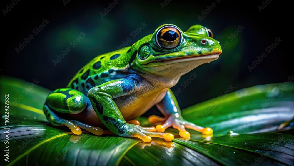 Male Pixie Frog Sitting on Leaf in Vibrant Green Habitat, Nature Photography of Unique Amphibian Male Pixie Frog Sitting on Leaf in Vibrant Green Habitat, Nature Photography of Unique Amphibian