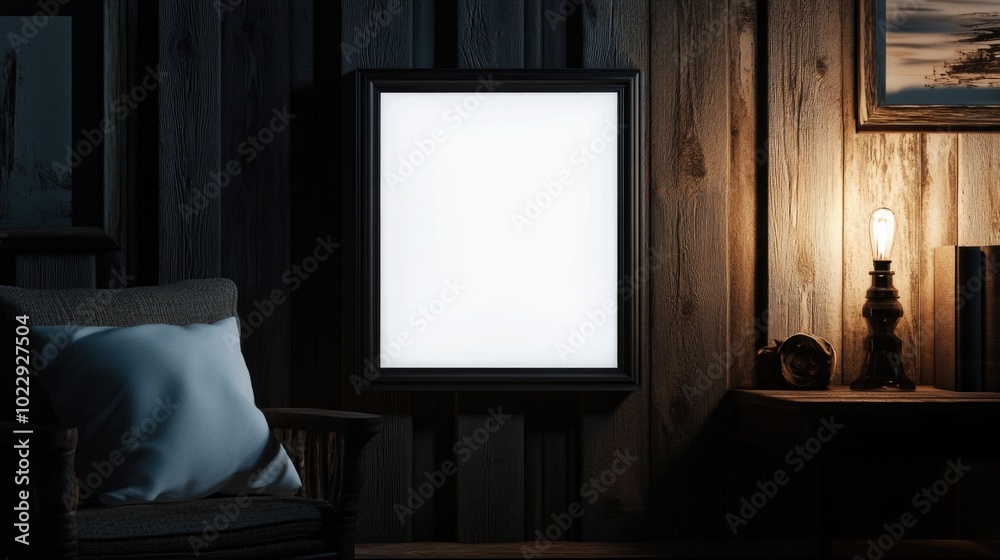 Modern Living Room Interior with Illuminated Sign Modern Living Room Interior with Illuminated Sign