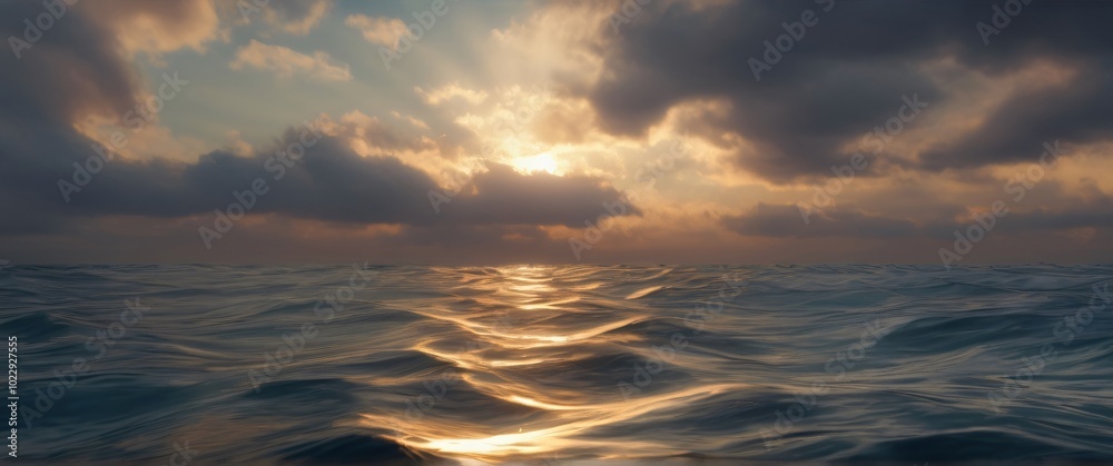 sea water with horizon and sunset. Highly detailed ultrawide illustration sea water with horizon and sunset. Highly detailed ultrawide illustration