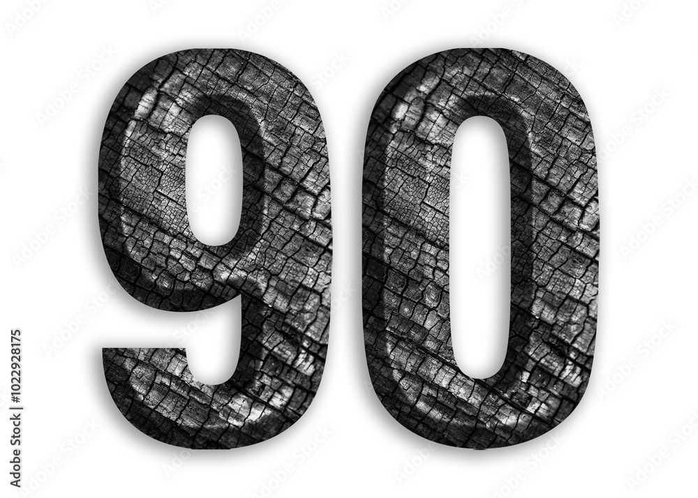 90, number shape with charcoal motif design. 90, number shape with charcoal motif design.