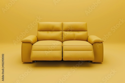 Modern yellow reclining sofa in a minimalist room with matching walls and simple decor photo