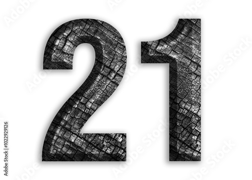 21, number shape with charcoal motif design.