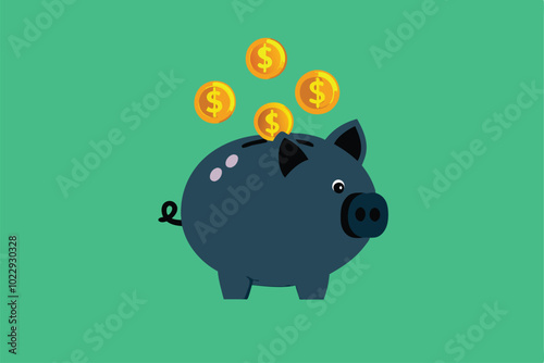 Illustration of a piggy bank with coins falling into it.