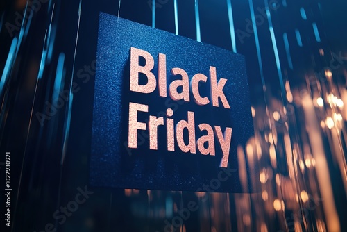 Black Friday sign with glowing lights in dark ambiance