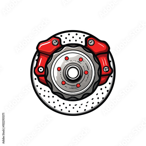 Illustration of a brake caliper with a brake disc.