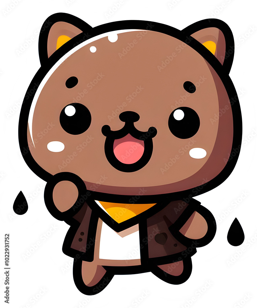 Obraz premium Cute cartoon brown cat character with cheerful expression