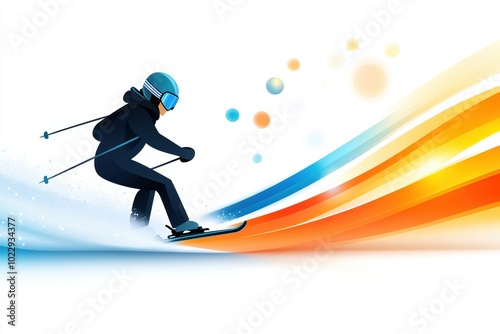 A dynamic illustration of a skier racing down a colorful slope, capturing the thrill of winter sports and adventure.