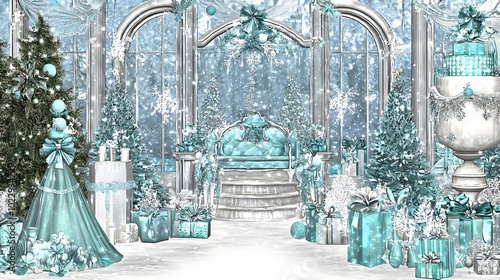 Cozy and inviting living room with large windows overlooking a snowy winter landscape complete with festive holiday and furnishings creating a warm and welcoming atmosphere