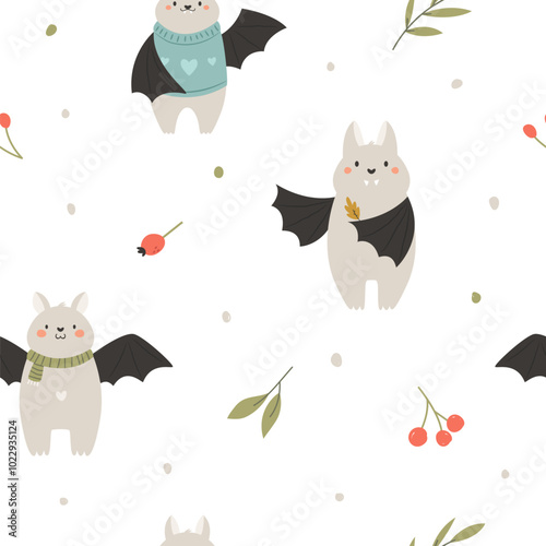 Adorable Cartoon Bats Seamless Pattern for Halloween and Fall