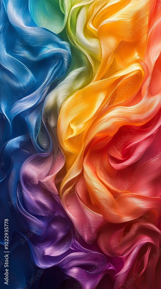 Obraz premium Abstract background with beautiful rainbow colored fabric waves flowing and merging, creating an elegant and vibrant design