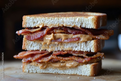 Peanut butter, jam and bacon stacked sandwich - generative ai