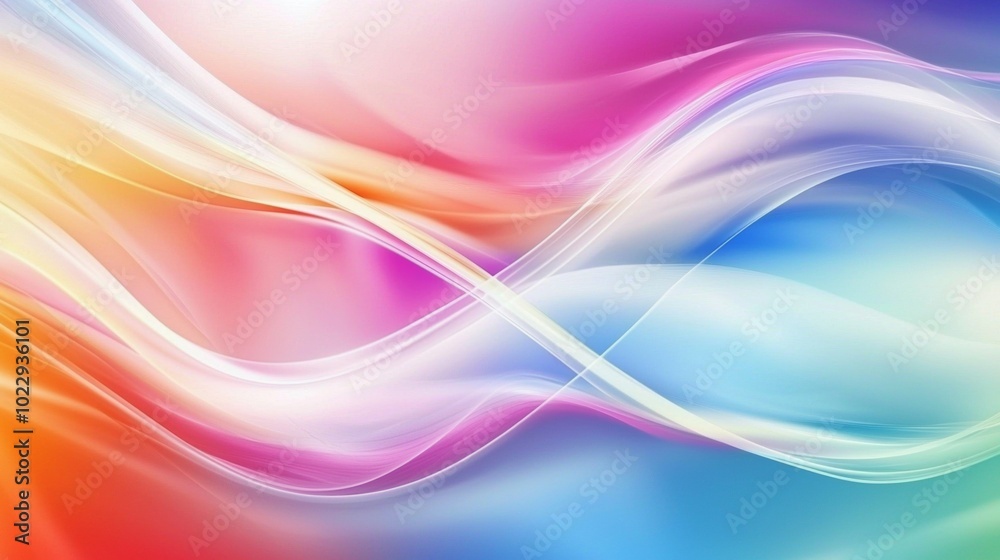 Abstract colorful background with wavy lines flowing, in shades of blue, pink, yellow, and orange, creating a sense of movement and energy