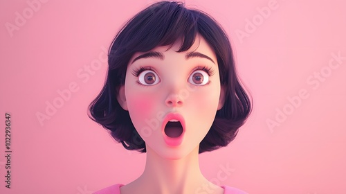 Surprised Woman with Big Eyes. 3D Character Illustration on pure background