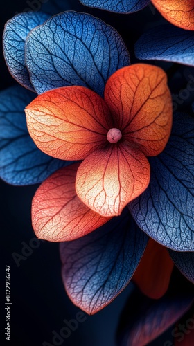 Capturing the mesmerizing vein structure of a vibrant orange flower up close, this macro photograph showcases intricate details of nature's delicate beauty