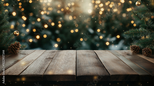 a floor or table with christmassy backbround. photo