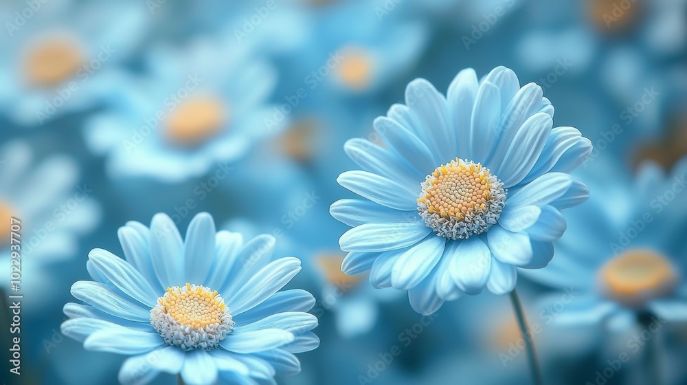 Blue daisies bloom in a summer garden, creating a serene atmosphere. Delicate petals add beauty to the vibrant meadow, illuminated by sunlight. This fresh display brings tranquility and romance Blue daisies bloom in a summer garden, creating a serene atmosphere. Delicate petals add beauty to the vibrant meadow, illuminated by sunlight. This fresh display brings tranquility and romance