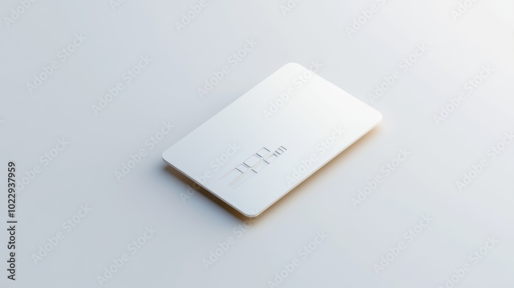 White Plastic Credit Card with Embossed Chip on a White Background White Plastic Credit Card with Embossed Chip on a White Background
