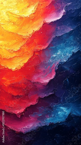 Wallpaper Mural Thick oil paint is creating a gradient by using yellow, red and blue as transition colors. The artwork gives a sense of relief and movement Torontodigital.ca