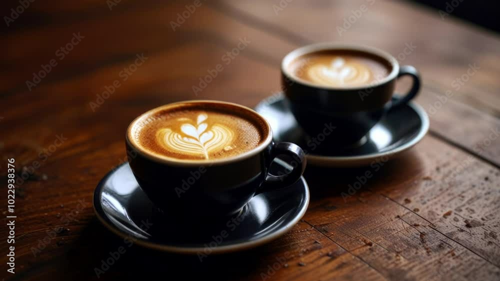 Coffee on a wooden table at coffee shop Coffee on a wooden table at coffee shop