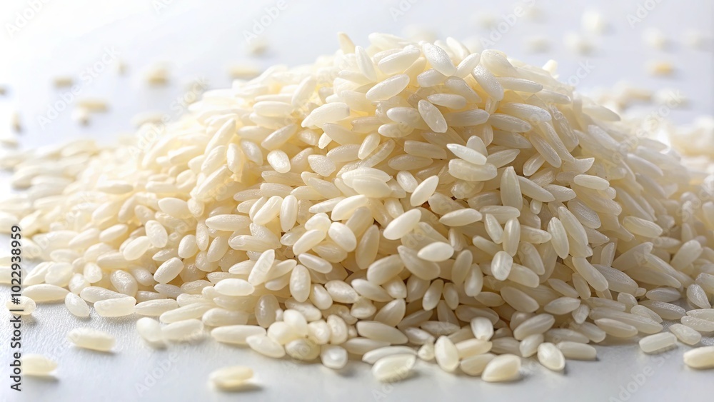 Fresh Raw White Rice Grains Scattered on Surface Fresh Raw White Rice Grains Scattered on Surface