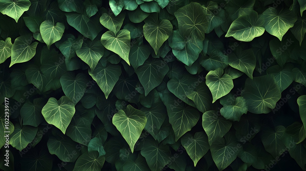 A dense wall of green ivy leaves, captured in high resolution for an enchanting and realistic wallpaper A dense wall of green ivy leaves, captured in high resolution for an enchanting and realistic wallpaper