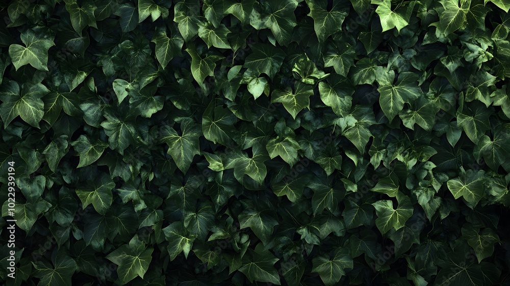 A dense wall of green ivy leaves, captured in high resolution for an enchanting and realistic wallpaper A dense wall of green ivy leaves, captured in high resolution for an enchanting and realistic wallpaper