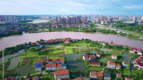 Aerial photography of beautiful countryside along the Leishui River in Hengyang, Hunan