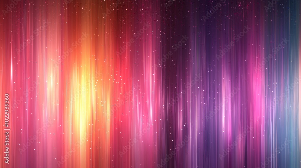 Colorful light trails flow upwards against a dark backdrop, creating a vibrant and mesmerizing pattern with sparkling lights, perfect for a modern touch in any project