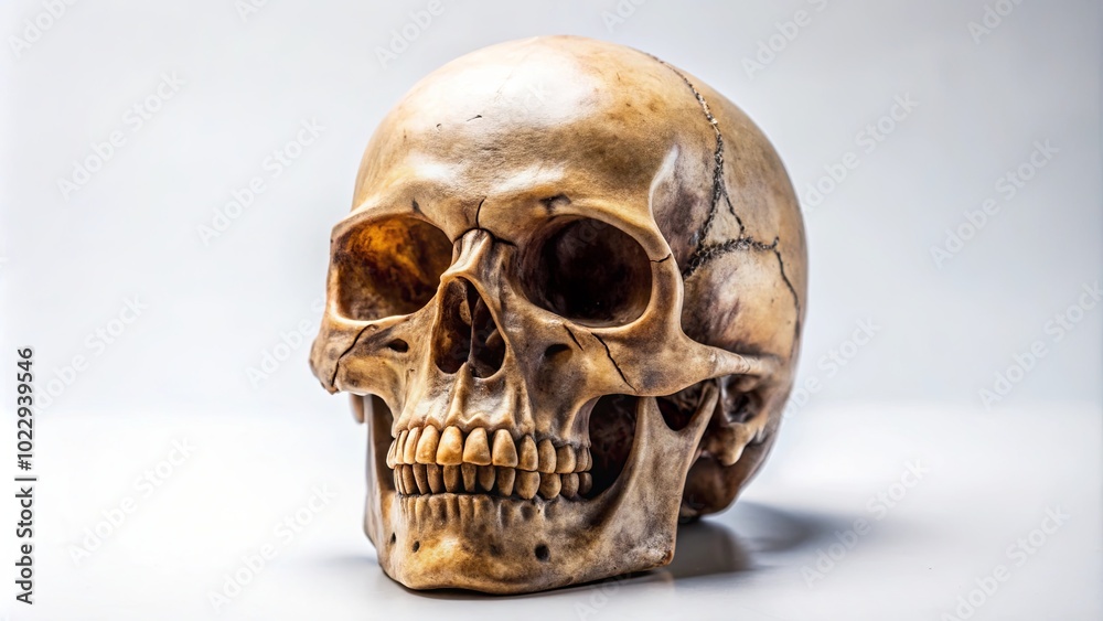 Detailed Skull with Missing Jaw on White Background Detailed Skull with Missing Jaw on White Background