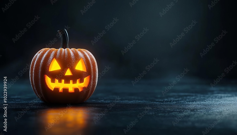 Spooky Halloween pumpkin with a carved face, glowing against a dark background. Spooky Halloween pumpkin with a carved face, glowing against a dark background.