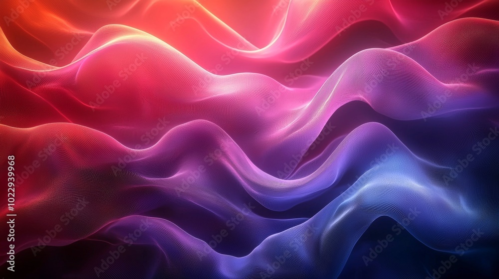 Vibrant wave background with gradient colors flowing from purple to red, textured mesh pattern for depth. Modern design perfect for tech and science themes Vibrant wave background with gradient colors flowing from purple to red, textured mesh pattern for depth. Modern design perfect for tech and science themes